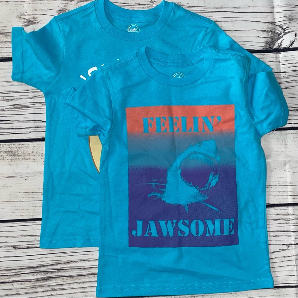 Wonder Nation Boys 2-pk Graphic Tee Shirts XS (4-5) Turquoise
